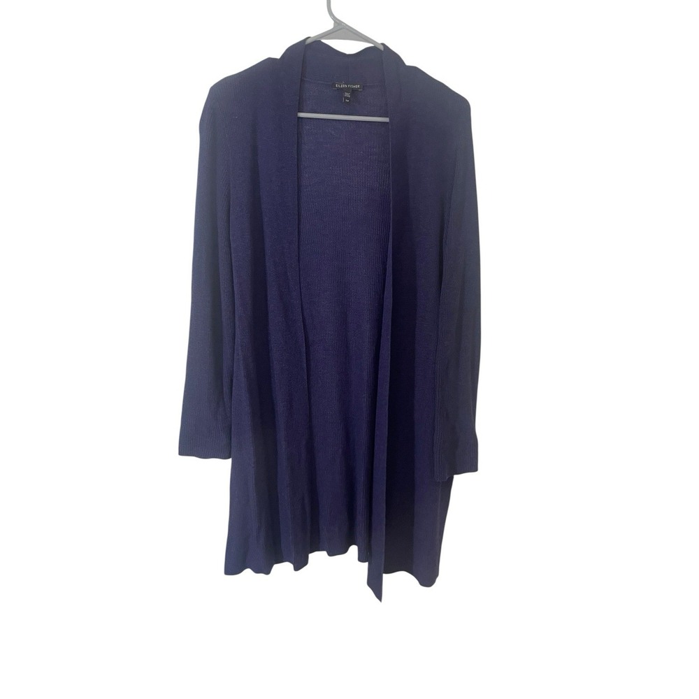 Eileen Fisher Small Navy Blue Open Duster Cardigan Tencel Merino Quiet Luxury‎
